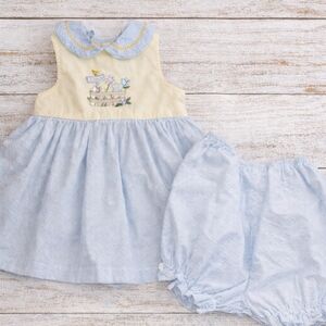 Blue and Cream Kids Dress Set